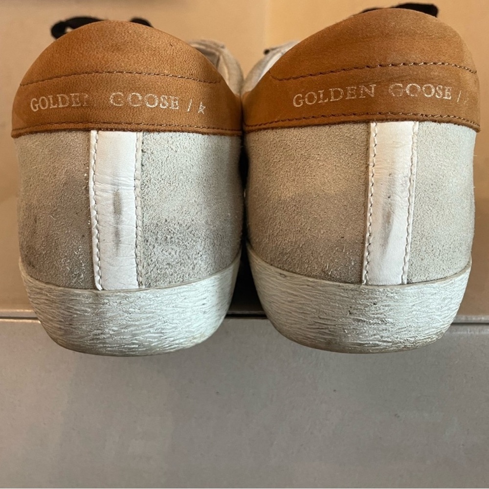 Golden Goose White and Tan Distressed Sneakers - Picture 3 of 10